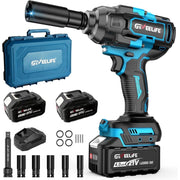 GEVEELIFE Cordless Impact Wrench, Brushless Motor, 1200N.m Torque, 1/2 Inch Drive, Dual 21V 4.0Ah Batteries, Fast Charger, 5 Sockets