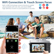 XLURC 6K Digital Camera, 84MP Sensor, 18X Digital Zoom, Wi-Fi Enabled, 3-Inch Flip-Up Touchscreen, Black, JWD-WX09-1-6K-Black
