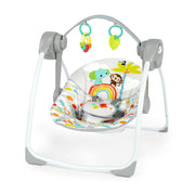 Bright Starts Baby Swing, Rainforest Vibes, Portable Foldable Design, 6 Speeds with WhisperQuiet Technology, Removable Toy Bar, Newborn to 9 Months, 12426