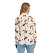 Wrangler Retro Bold Bucking Cowboy Western Snap Shirt for Ladies - Cream/Brown - XL