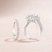 SHELOVES Jewelry Princess Halo Wedding Engagement Ring Set with AAAAA Cubic Zirconia, Size 7 - Non-Allergic
