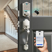 Veise Fingerprint Smart Front Door Lock with Handle Set, Keyless Entry, Touchscreen Keypad, App Control, Emergency Power Port, Auto Lock, Satin Nickel