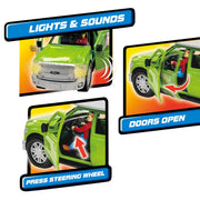 Adventure Force Ford F-350 Camping Adventure Vehicle Play Set, 8 Pieces, Realistic Lights and Sounds, Green and White