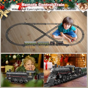 BUBUQE Electric Train Set, Metal Alloy Steam Locomotive with Glowing Passenger Cars, Remote Control, Light and Sound Effects, Deluxe 2026 Christmas Toy, 35-5L