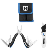 HART 2 Piece Utility Knife and 16-in-1 Multi Tool Combo, Folding Design, Tool-Free Blade Change, Includes Storage Pouch