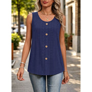 MOYIKO Womens Tank Tops Eyelet Embroidery Crew Neck Sleeveless Loose Fit Blue