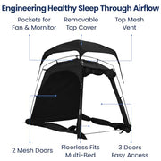 Knocloc Blackout Sleep Tent for Toddler Travel Bed, Kids Air Mattress & Cot, CPC Certified Baby Sleep Pod with Fan Pouch, Breathable, Portable, Easy Setup