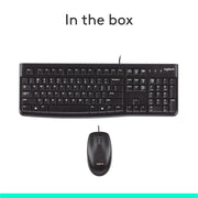 Logitech Keyboard and Mouse Combo, Wired USB, Full-Size Spill-Resistant Keyboard with Number Pad, Optical Ambidextrous Mouse, Black, 920-002565