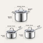 Cooks Standard Stainless Steel 6-Piece Multi-Ply Clad Cookware Set, Silver, Includes 1.5-Quart and 3-Quart Saucepans with Lids, 8-Quart Stockpot with Lid