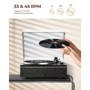 Qlearsoul ONE-S Vinyl Record Player with Bluetooth Input/Output, Built-In Speakers, Phono Preamp, DSP Technology, Walnut Wood Grain