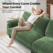 HOMSHADE Corduroy Sofa, 83-Inch, Ultra-Deep 22-Inch Seat, Green, Solid Wood Frame, Tool-Free Assembly, Includes 2 Pillows