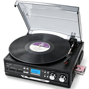 RetroAudio 10 in 1 Turntable with Bluetooth, Built-in Stereo Speakers, AM/FM Radio, Cassette Player, USB/SD Recorder, Aux-in, RCA Line-Out, 3-Speed TR17