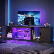 Bestier BDCF LED TV Stand for 65/75/80 Inch TVs, Gaming Entertainment Center with Adjustable Glass Shelf and Storage for PS5, Black