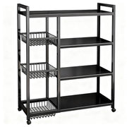 Taimasi Movable Wire Rack Heavy-Duty 4-Tier Storage Shelf with 3 Removable Baskets, Black, 31.5 L x 12.6 W x 42.5 H in