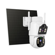 Hiseeu 4MP Dual Lens Solar Battery Outdoor Security Camera, 360 Panoramic View, Waterproof, PIR Motion Detection, Two-Way Audio
