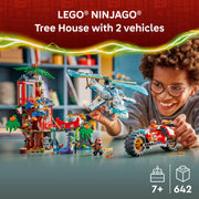 LEGO Ninjago Ninja Vehicle Tree House Battle Building Set, 642 Pieces, 3-Story Tree House with Workshop, Tearoom, Terrace, Swinging Vine Rope, Trap, Rotating Bridge, Stud Shooter, 6 Minifigures, Motorcycle and Helicopter, 6585676