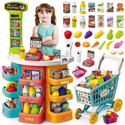 UUSUOO 922-196 Supermarket Playset for Kids, 76-Piece Pretend Grocery Store Set with Shopping Cart Kids 3 4 5 6 +
