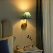 Home Decor Collection Blue Velvet Pleated Wall Sconce, Brushed Brass Base, Integrated LED, Dimmable, USB Rechargeable WK641853