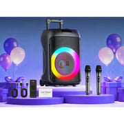 JYX T36-T Karaoke Machine, 120W Large Karaoke Speaker with Wheels, 2 Microphones, RGB Party Lights