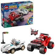 LEGO Sonic the Hedgehog Silver's Car vs. Knuckles' Monster Truck Building Set, 378 Pieces, Includes Silver and Knuckles Minifigures, Racing Playset for Kids Ages 8+, 77118