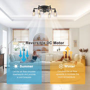 Garwarm 6-Light Industrial Ceiling Fan with Lights, Black Flush Mount, 6-Speed Reversible Quiet DC Motor, Remote Control, JD2003-6B