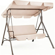 GVDV 3-Seat Steel Porch Swing with Adjustable Canopy and Cushions Beige