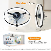 CONCETTA Low Profile Ceiling Fan with Dimmable LED Light, 19in Flush Mount Bladeless Design, Reversible Motor, Quiet 6-Speed Operation, Black, WMCOKT-AC-DSV4CDS-19D7BK