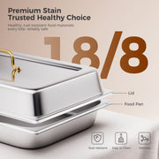 CAMMOO 4 Pack 9QT Gold Stackable Rectangular Chafing Dish Buffet Set, 18/8 Stainless Steel Food Warmers