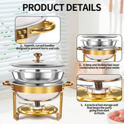 Annvchi 4 Pack 5QT Round Stainless Steel Chafing Dish Set, Golden Buffet Warmer for Catering and Home Parties