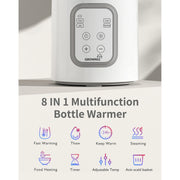 Grownsy 8-in-1 Baby Bottle Warmer Fast Warming, Accurate Temperature Control, Defrost, Sterilize, Keep Warm, Heat Baby Food Jars, Timer, BPA-Free, White
