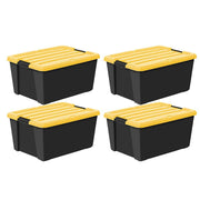 IRIS 500418 45 Qt Black Plastic Stackable Storage Bin with Lid Tote, Plastic Storage Container with Lid, 4-Pack