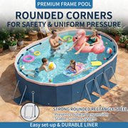 Liyufly Foldable Above Ground Kiddie Pool with Canopy Sunshade, Metal Steel Frame, Oval, 105in, Blue