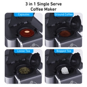 Jesslyn 3 in 1 Single Serve Coffee Maker, Compatible with K Cup Capsules and Grounds, Instant Coffee Pot, Tea Maker Brewer, Removable 50 oz Water Reservoir, Black, Jesslyn-KC101E