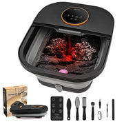 FOFOJY Collapsible Foot Spa with Heated Massage Rollers, Bubble Function, Temperature Control, Remote Control, Pedicure Kit, Black
