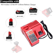 Eagglew 12V 18V Multi-Voltage Battery Charger with Dual-Port Rapid Charging and LED Indicator, Compatible with MilWaukee 48-59-1812