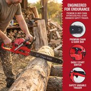 HUSGW Two-Stroke 58CC Gas Chainsaw, 2200W Power, 20-Inch Stainless Steel Guide Bar, Safety Brake, Soft Leather Handle, Complete Accessory Kit