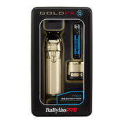 BaBylissPRO FXONE GOLDFX Professional Cordless Hair Trimmer, Gold, Interchangeable Battery, Titanium T-Blade, Up to 3-Hour Runtime
