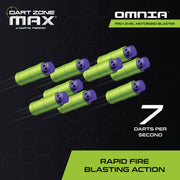 Prime Time Toys Max Omnia Pro Ultimate Battery Foam Dart Blaster, Full-Auto Electric, 30 Nitroshot+ Half-Length Darts, Adjustable Shoulder Stock, Tactical and Iron Sights, Green, 6106N
