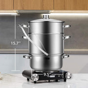 SPECSTAR 8.5-Qt Stainless Steel Fruit Steamer Juicer, 3-Layer Design, Tempered Glass Lid, Hose Clamp, Loop Handles