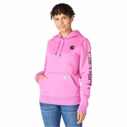Carhartt Women's Iconic Clarksburg Logo Sweatshirt, Electric Fuchsia, Medium, Pullover Hoodie, Relaxed Fit, 102791