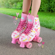Barbie Roller Skates for Girls, Adjustable Sizes 12-2, Glitter 54mm PU Wheels, ABEC 5 Bearings, Durable PVC, Foam Lining, Pink