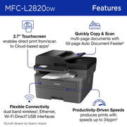 Brother MFC-L2820DW Wireless Compact Monochrome All-in-One Laser Printer with Duplex, 250-Sheet Tray, 50-Page Auto Document Feeder