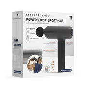 Sharper Image 1018499 PowerBoost Sport Plus Massage Gun, Deep Tissue Percussion, 7 Speed Settings, 5 Attachments, Black