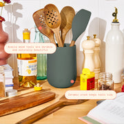 Beautiful 12-Piece Stoneware Bakeware Set with Acacia Wood Tools, Thyme Green, Oven Safe to 450F, Ceramic Crock, 29116