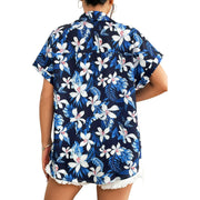 Fantaslook Hawaiian Button Down Shirts for Women Casual Short Sleeve Blouses Summer Tops, 2XL, Blue Floral - Comfortable