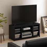 Pemberly Row TV Stand, Composite Wood, Americano Finish, Black, Fits TVs Up to 55 Inches, Open Shelves, Cable Management, Minimalist Contemporary Design