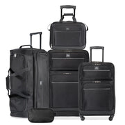 Skyway Luggage Tideland Softside 5-Piece Travel Luggage Set with Spinner Wheels, Black