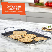 Imusa USA Nonstick Double Burner Griddle, 19 x 12 Inch, Aluminum with Metal Side Handles, Black