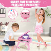 Hot Bee J73-03 25-Key Butterfly Mirror Piano Toy with Microphone, Pink, for Toddlers and Kids