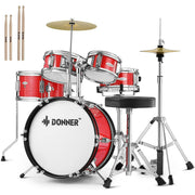 Donner 5-Piece 14 Inch Mini Drum Sets for Kids, REd